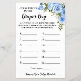 Blue Whats in the Diaper Bag Baby Shower Game Card Flyer