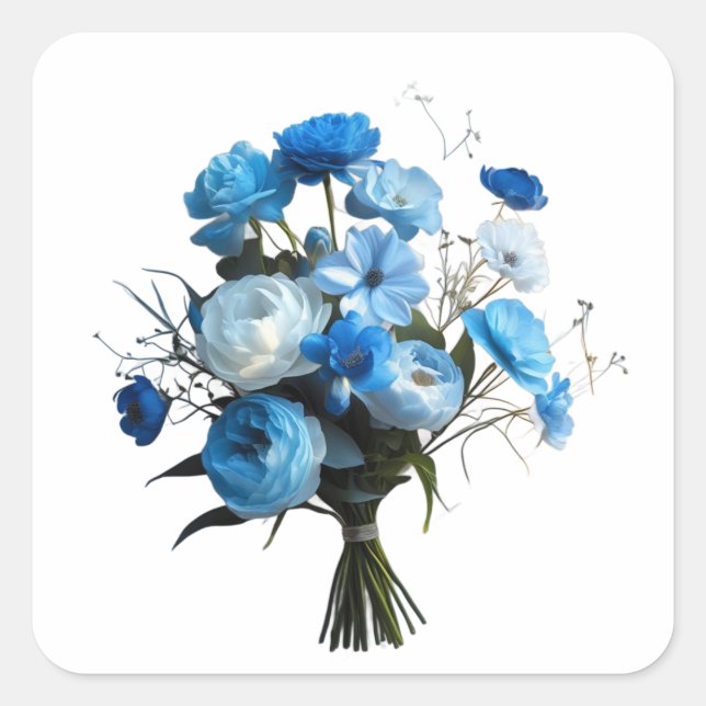 Blue & Whiite Blume Quadratischer Aufkleber (Vorderseite)