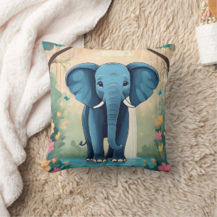Blue Whimsical Baby Elephant, Kissen