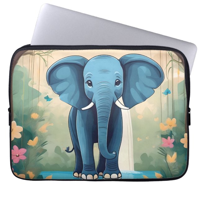 Blue Whimsical Baby Elephant, Laptopschutzhülle (Vorderseite)