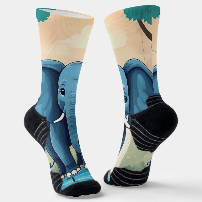 Blue Whimsical Baby Elephant, Socken (Gewinkelt)