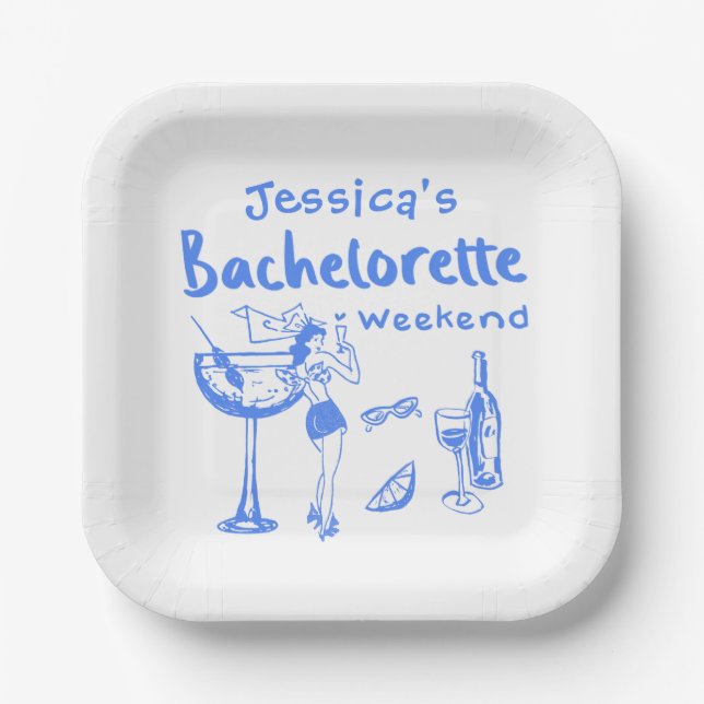 Blue Whimsical Beach Junggeselinnen-Abschied Pappteller (Vorderseite)