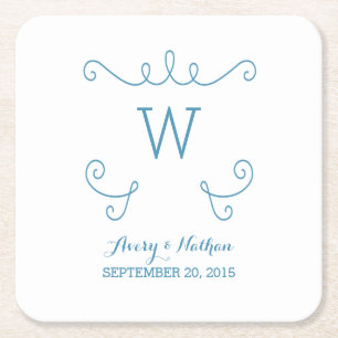 Blue Whimsical Blühte Monogram Paper Untersetzer
