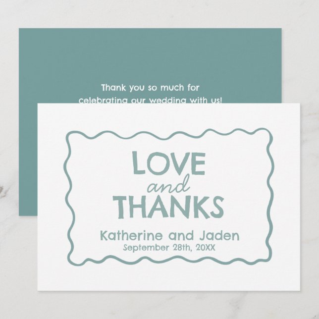 Blue Whimsical doodle wedding Flat Thank You Card Dankeskarte (Vorne/Hinten)