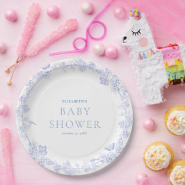 Blue Whimsical Garden Chinoiserie Babydusche Pappteller