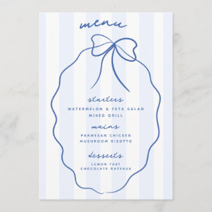 Blue Whimsical Hand Drawn Bow Wedding Menu Menükarte