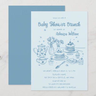 Blue Whimsical Hand Drawn Boy Baby Dusche Brunch Einladung
