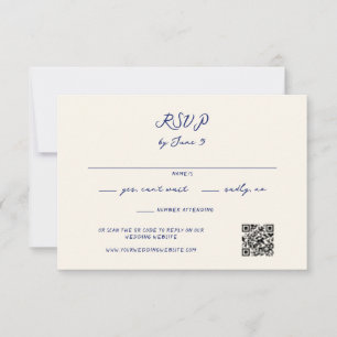 Blue Whimsical Handwriting Wedding QR Code RSVP Karte