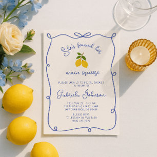 Blue Whimsical Lemons Bridal Dusche Einladung