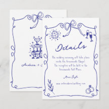 Blue Whimsical Quirky Hand gezeichnete Hochzeitsde