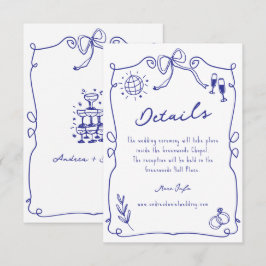 Blue Whimsical Quirky Hand gezeichnete Hochzeitsde Begleitkarte