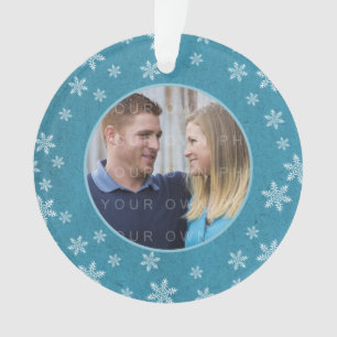 Blue Whimsical Snowflakes Ornement photo de vacanc