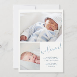 Blue Whimsy   Zwei Foto Baby Birth Ankündigung
