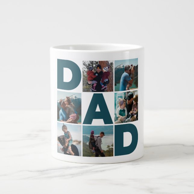 Blue & White 6 Foto Collage Vater Jumbo-Tasse (Vorderseite)