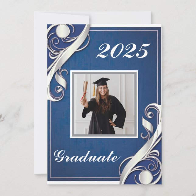 Blue White Abschluss 2025 Einladung (Vorderseite)