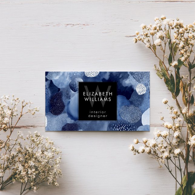 Blue White Abstract Monogram Modern Business Cards (Von Creator hochgeladen)