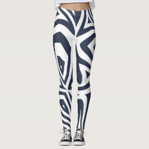 Blue White Abstrakt Zebra Print Frauen Leggings