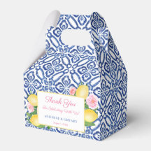 Blue White Antique Tiles Lemon Floral Baby Dusche
