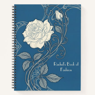 Blue & White Art Nouveau Rose Notizbuch