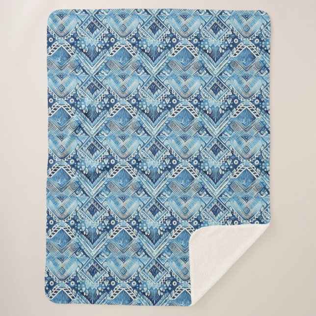 Blue White Batik Sherpadecke (Vorderseite)