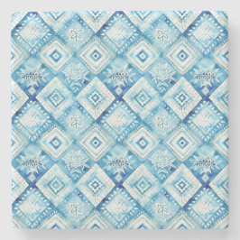 Blue White Batik Squares Steinuntersetzer