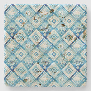 Blue White Batik Squares Steinuntersetzer