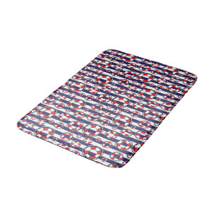 Blue White Beach Lifebelt Streifen Badematte