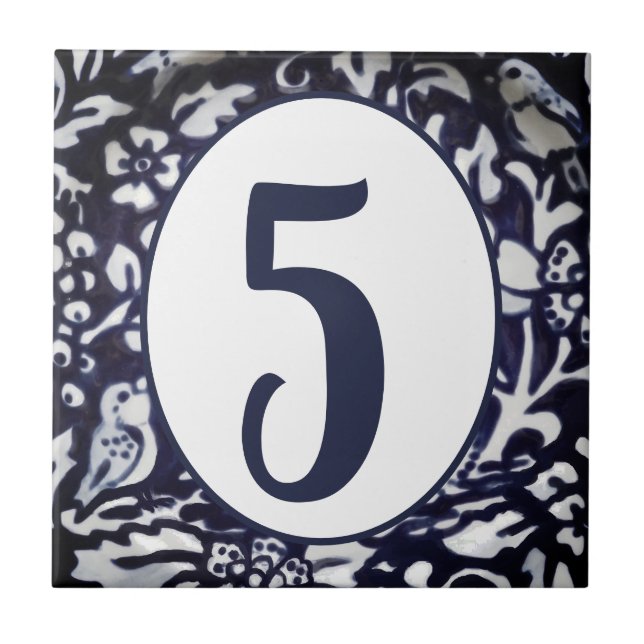 Blue White Bird Blumen Woodland House Number Oval Fliese (Vorderseite)