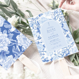 Blue White Birds Peony Chinoiserie Garden Wedding Einladung