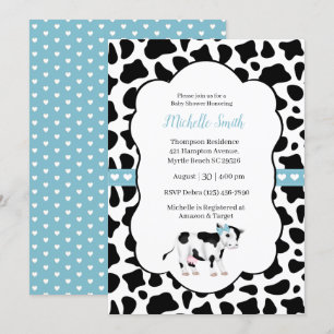Blue White Black Cow Print Baby Dusche Einladung