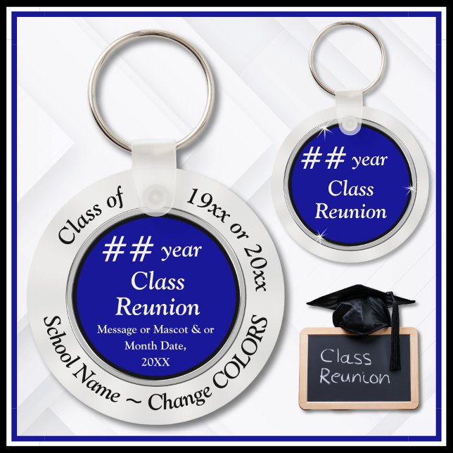 Blue White Black, Inexpensive Class Wiedersehen Id Schlüsselanhänger (Blue, Black and White, Class Reunion Souvenirs. 50 year class reunion souvenirs. Class reunion ideas)