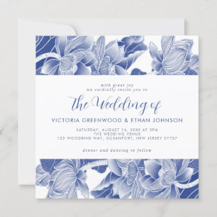 Blue White Blume Chinoiserie Chic Square Hochzeit Einladung
