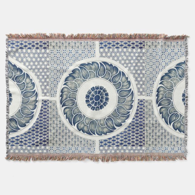 Blue White Blumenchinesisch Runde Decke (Vorderseite)
