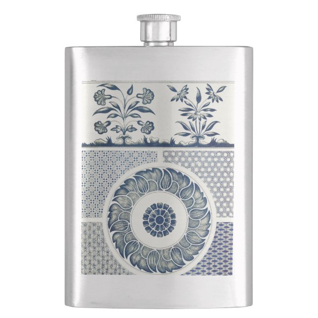 Blue White Blumenchinesisch Runde Flachmann (Vorderseite)