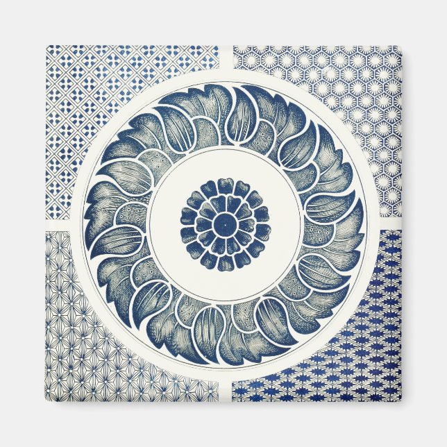 Blue White Blumenchinesisch Runde Magnet (Vorne)