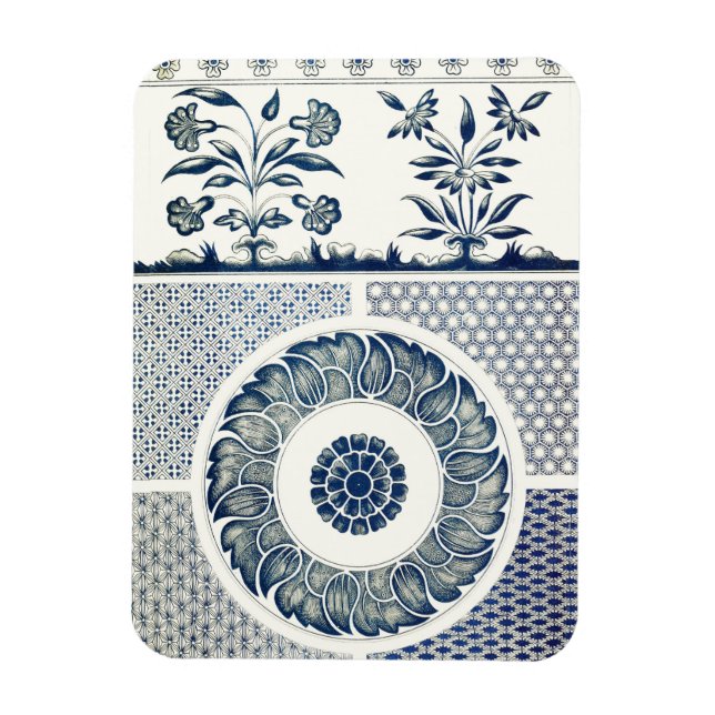 Blue White Blumenchinesisch Runde Magnet (Vertikal)