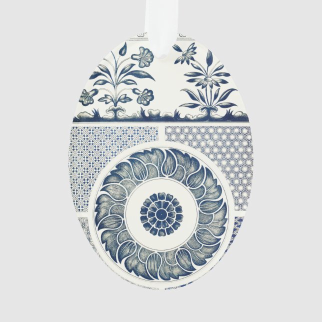 Blue White Blumenchinesisch Runde Ornament (Rückseite)