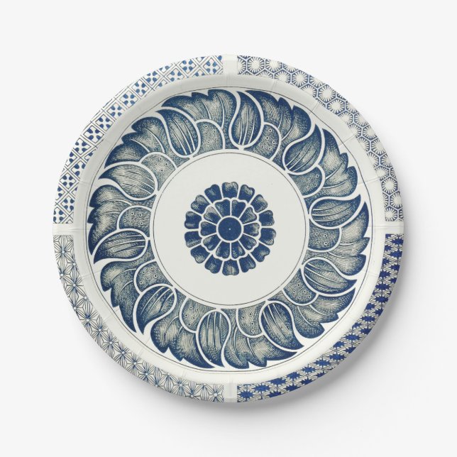 Blue White Blumenchinesisch Runde Pappteller (Vorderseite)