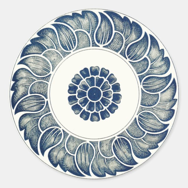 Blue White Blumenchinesisch Runde Runder Aufkleber (Vorderseite)