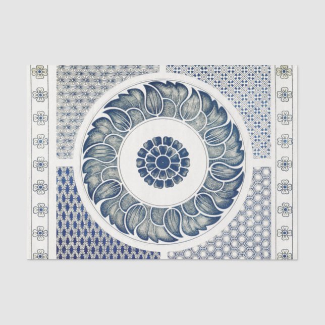 Blue White Blumenchinesisch Runde Seidenpapier (Vorderseite)