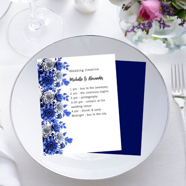 Blue White Blumenskript Budget Hochzeitsprogramm (Von Creator hochgeladen)