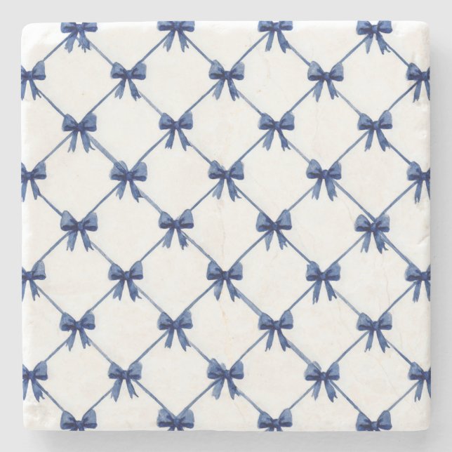 Blue White Bows Christmas Steinuntersetzer (Vorderseite)