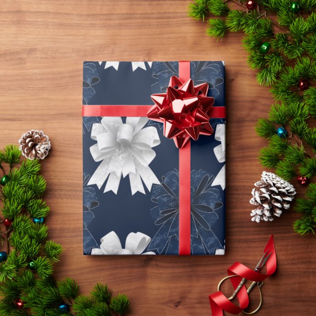 Blue White Bows Weihnachten Geschenkpapier (Feiertagsgeschenk)