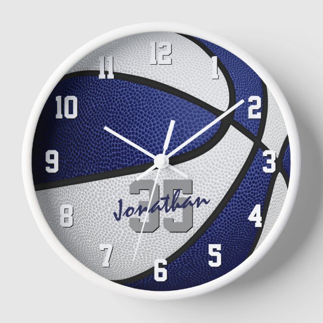 blue white boys girls basketball personalized uhr (Vorderseite)