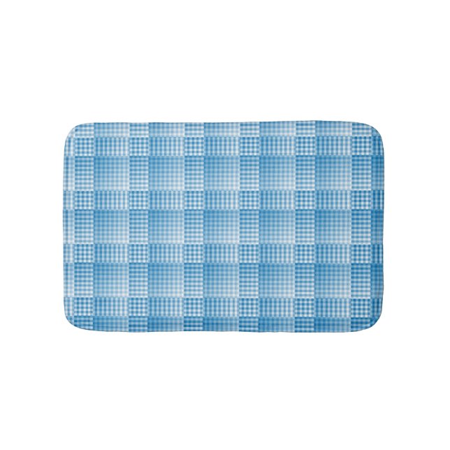 Blue White Checker Abstract Pattern Badematte (Vorderseite)