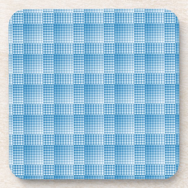 Blue White Checker Abstract Pattern Getränkeuntersetzer (Vorderseite)