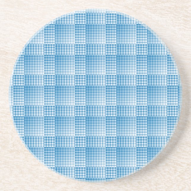 Blue White Checker Abstract Pattern Getränkeuntersetzer (Vorne)