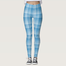 Blue White Checker Abstract Pattern Leggings