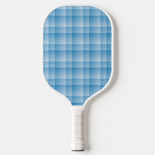Blue White Checker Abstract Pattern Pickleball Schläger (Vorderseite)