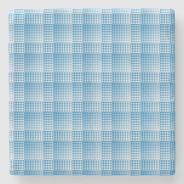 Blue White Checker Abstract Pattern Steinuntersetzer (Vorderseite)